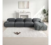 Modular 4 Seater Corduroy Sofa Corner Boneless Couch with Ottoman No Assembly Required Anti Slip Base Freely Combinable 388×178×75cm (Gray)