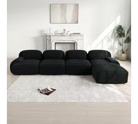 Modular 4 Seater Corduroy Sofa Set Corner Sofa with 1 Ottoman No Assembly Required Anti Slip Base Freely Combinable Cact Design 388×178×75cm (Black)
