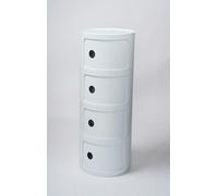 Modular 4-Tier Storage Table, Round Nightstand with Sliding Door & Drawers, Stackable ABS for Bedroom & Living Room - White