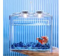 Modular Betta Fish Tank with LED Lighting & Mini Landscape Scaping 12H*10W*8L CM- High-Clarity Desktop Small Aquarium for Betta Fish & Mini Turtles
