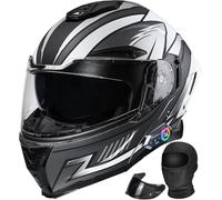 Modular Bluetooth Integral Helmet, Motorcycle Full Face Flip Helmet, ECE 22.06 Approved, for Scooter Moto Cross, Men Women D,Large
