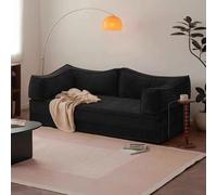 Modular Boneless Couch with Armrests & Backrest Cloud Sofa in Corduroy Fabric for Living Room & Office - Compression Couch in a Box Black 86.6in