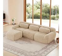 Modular Boneless Divano L Sofa with Sp Funct P Corner Couch with Pouf No Assembly Required Non Slip Base Customizable Design Light Khaki 291x179x73 cm