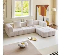 Modular Cloud Sectional Sofa, Upholstered Deep Seat Couch, Frameless Corner Sofa for Living Room & Apartment, Three-Seater with Footrest