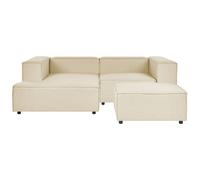 Modular Corner Sofa 2 Seater APRICA Faux Linen Beige with Ottoman Right Hand