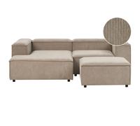 Modular Corner Sofa 2 Seater ARDAL with Ottoman Corduroy Light Brown Right Hand