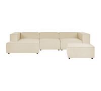 Modular Corner Sofa APRICA Faux Linen Beige with Ottoman 3 Seater Right Hand