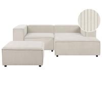 Modular Corner Sofa 3 Seater ARDAL Left Hand Off-White Corduroy with Ottoman