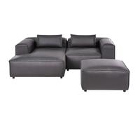 Modular Corner Sofa 3 Seater BRANDE Faux Leather Black with Ottoman Right Hand