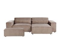 Modular Corner Sofa 3 Seater HELLNAR with Ottoman Fabric Light Brown Left Hand