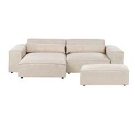 Modular Corner Sofa 3 Seater HELLNAR with Ottoman Velvet Light Beige Right Hand