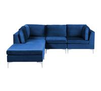 Beliani Right Hand 4 Seater Modular Velvet Corner Sofa With Ottoman Blue Evja, Blue
