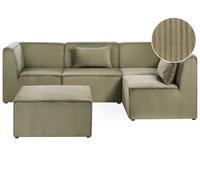 Modular Corner Sofa 4 Seater LEMVIG Corduroy Green with Ottoman Left Hand
