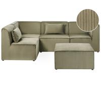 Modular Corner Sofa 4 Seater LEMVIG Corduroy Green with Ottoman Right Hand
