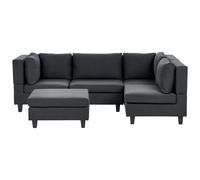 Modular Corner Sofa 4 Seater UNSTAD Fabric Black with Ottoman Left Hand
