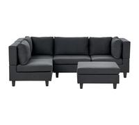 Modular Corner Sofa 4 Seater UNSTAD Fabric Black with Ottoman Right Hand