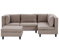 Beliani Modular Corner Sofa 4 Seater Unstad Fabric Brown With Ottoman Left Hand