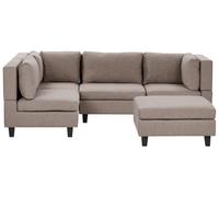 Modular Corner Sofa 4 Seater UNSTAD Fabric Brown with Ottoman Right Hand