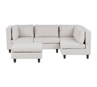 Modular Corner Sofa 4 Seater UNSTAD Fabric Light Beige with Ottoman Left Hand