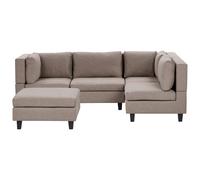 Beliani Modular Corner Sofa 4 Seater Unstad Fabric Brown With Ottoman Left Hand