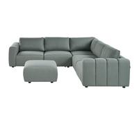 Modular Corner Sofa 5 Seater KIVVIK Fabric Green with Ottoman Left Hand