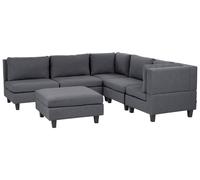 Modular Corner Sofa 5 Seater UNSTAD Fabric Dark Grey with Ottoman Left Hand