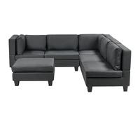 Modular Corner Sofa 5 Seater UNSTAD Faux Leather Black with Ottoman Left Hand