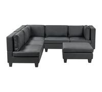 Modular Corner Sofa 5 Seater UNSTAD Faux Leather Black with Ottoman Right Hand
