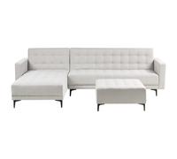 Modular Corner Sofa Bed 4 Seater ABERDEEN Fabric Light Grey with Ottoman Right Hand