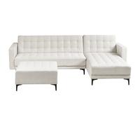 Modular Corner Sofa Bed 4 Seater ABERDEEN Fabric Off-White with Ottoman Left Hand