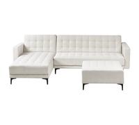 Modular Corner Sofa Bed 4 Seater ABERDEEN Fabric Off-White with Ottoman Right Hand