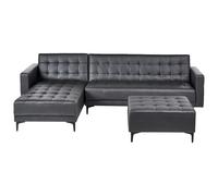 Modular Corner Sofa Bed 4 Seater ABERDEEN Faux Leather Black with Ottoman Right Hand