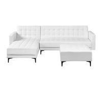 Modular Corner Sofa Bed 4 Seater ABERDEEN Faux Leather White with Ottoman Right Hand