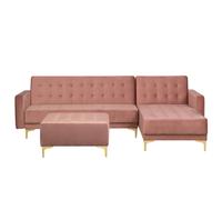 Modular Corner Sofa Bed 4 Seater ABERDEEN Velvet Pink with Ottoman Left Hand