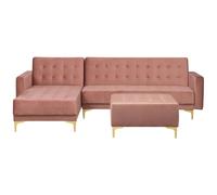 Modular Corner Sofa Bed 4 Seater ABERDEEN Velvet Pink with Ottoman Right Hand