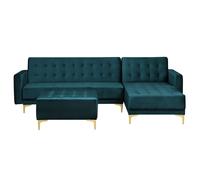 Modular Corner Sofa Bed 4 Seater ABERDEEN Velvet Teal with Ottoman Left Hand