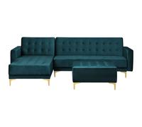 Modular Corner Sofa Bed 4 Seater ABERDEEN Velvet Teal with Ottoman Right Hand