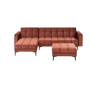 Modular Corner Sofa Bed 4 Seater ALNES Velvet Light Red Right Hand