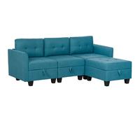 Homcom Convertible Modular Sectional Sofa W/ Storage Wood Frame Light Blue