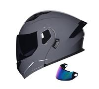 Modular Double Visor Flip Up Motorcycle Helmets, Full Face Integrated Adults Men Women Lightweight Motorbike Helmet, DOT Approved Crash Helmet for Moped Bike Street Racing Touring