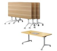 Modular Folding Conference Table with Flip Top Design Portable Rectangular Training Desk on Casters Ideal for Office Meetings Collaboration and Events
