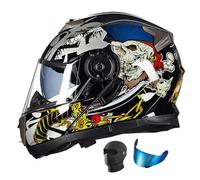 Modular Full Face Motorbike Helmets, ECE 22.06 Approved Flip Up Moto Motorcycle Integrated Double Visor Helmet, Adults Men Women Crash Helmet for Moped Street Racing Sport