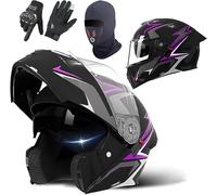 Modular Full Face Motorcycle Scooter Helmet Modular Full Face Scooter Helmets ECE Approved Women Men with Double Sun Visor A5,54-61cm