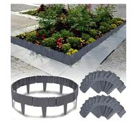 Modular Garden Border - Plastic Imitation Stone Fence Panels with Interlocking Design for DIY Landscape Edging(-Twenty Black Pieces)