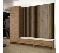 Modular Hallway Furniture Set Balma Vi With Metal Hooks And Decorative Slats Cream Panels