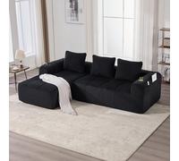 Modular L Sd Sofa Bed Boneless Corner Couch with Chaise Longue 3 Cushs Side kets Drink Holders No Assembly Required 253x158x61cm (Black)