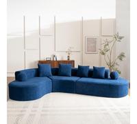 Modular L Sd Sofa Bed Velvet Corner Couch with 4 Cushs Sturdy e No Assembly Required 327x215x65 cm Ideal for Living Room Blue Color