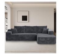Modular L-Shaped Reclining Sofa - Memory Foam Couch in Box Black Corduroy with Gray Right-Facing Chair - Comfortable Stylish Space-Saving Design for Modern Living Rooms