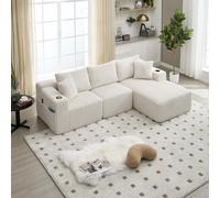 Modular L-Shaped Sectional Sofa with High-Resilience Foam, Plush Corduroy Chaise Lounge for 3 People, 257L x 160W x 80H cm, Beige Aosom UK