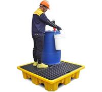 Modular leak platform/Grid Pads.Modular Spill Containment Pallet with Drain & Removable Grid for Drums - Ideal for Garage, Kitchen, Basement, Industrial Storage & Chemical Safety，（49.5 * 36 * 10